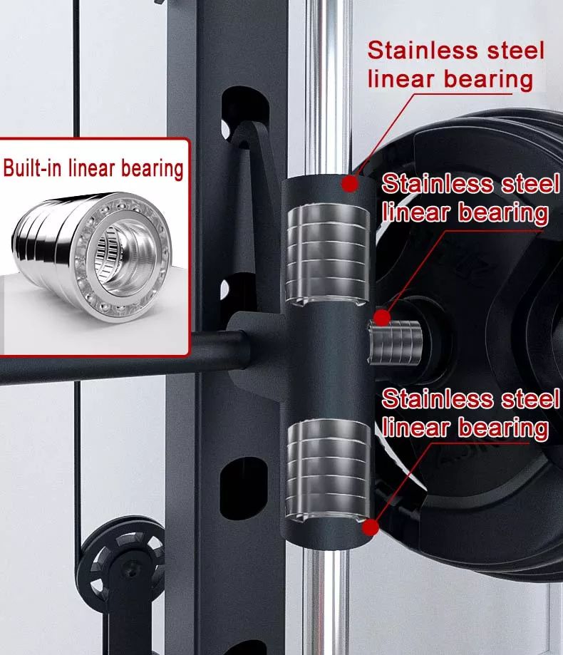 Auxiliary squat.
Stainless steel linear bearings, movement is not stuck.