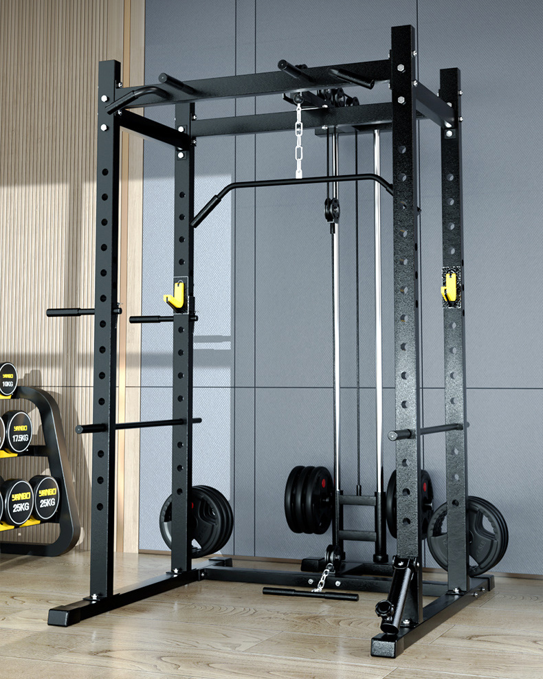 Upgraded free squat rack
High and low pull device + counterweight