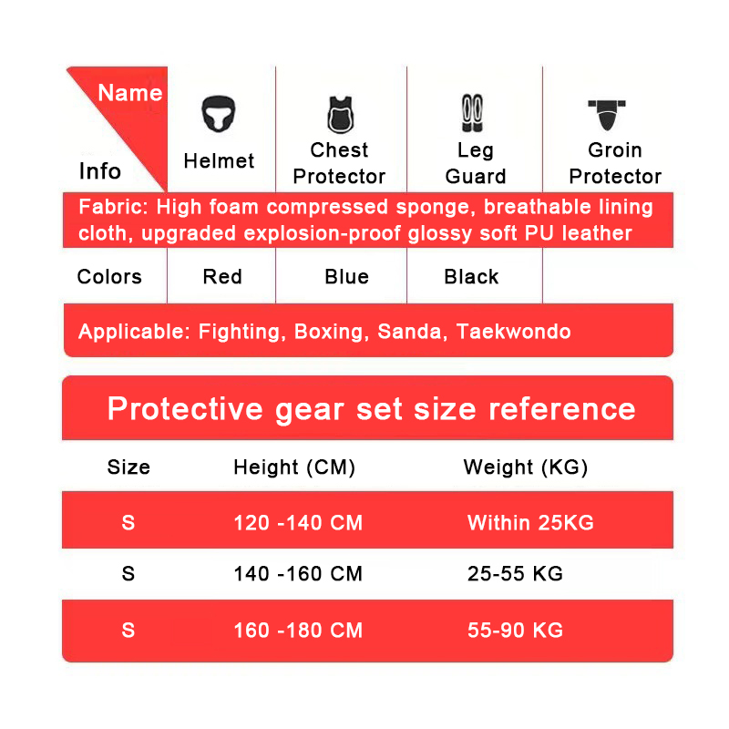 Full set of martial arts protective gear for adults and children