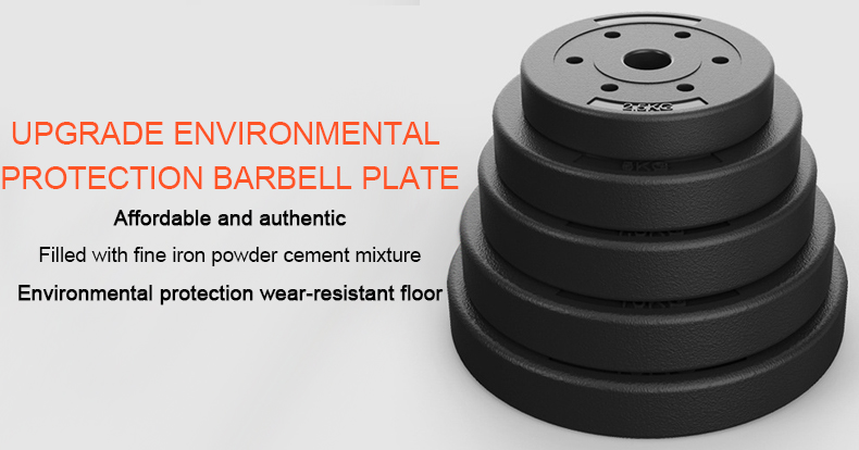 Upgrade environmental protection barbell plate
Affordable and authentic
Filled with fine iron powder cement mixture
Environmental protection wear-resistant floor